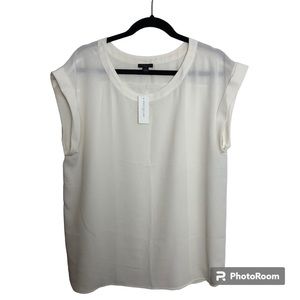 Ann Taylor Factory Cream Short Sleeve Sheer Top Blouse XL NWT